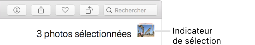 Un indicateur de sélection présentant trois photos sélectionnées.