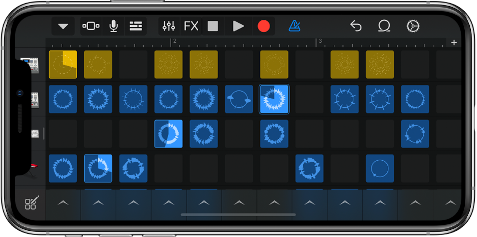 Figure. Live Loops grid with cells playing.