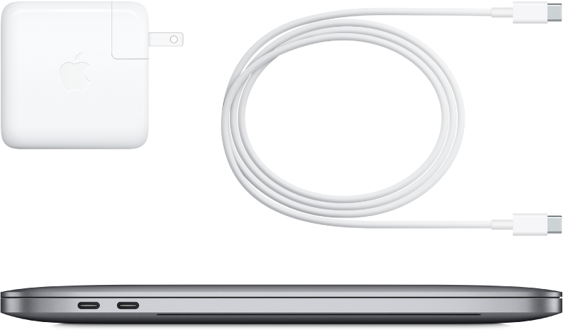 13-inch MacBook Pro side view with accompanying accessories.