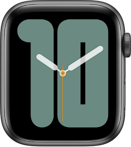 Numerals Mono watch face showing analog hands over a large number, indicating the date.