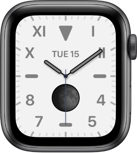 The California watch face, showing a mix of Roman and Arabic numerals. It shows the Moon Phase complication.