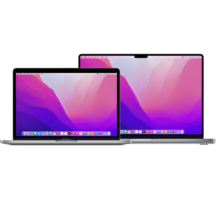 13palcový počítač MacBook Pro a za ním 16palcový MacBook Pro