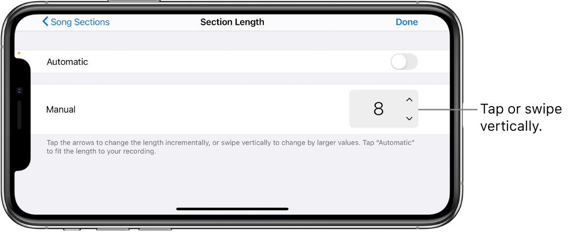 Controls for changing the length of a song section