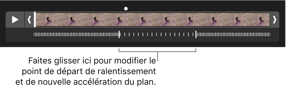 Un clip vidéo au ralenti avec des poignées que vous pouvez faire glisser pour modifier l’endroit où la vidéo ralentit, puis accélère de nouveau.