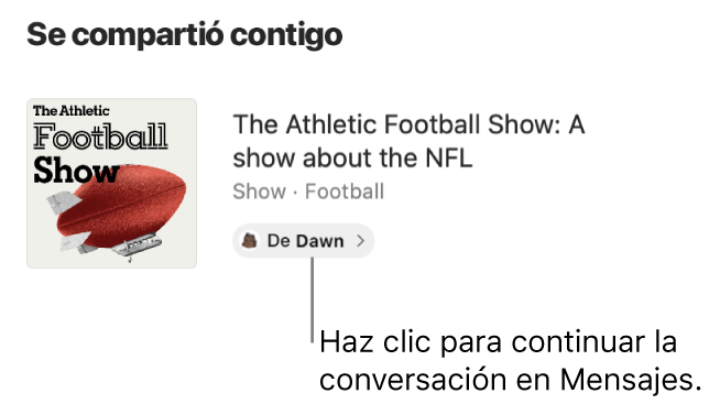 Un programa compartido contigo en Podcasts. Haz clic en la etiqueta De para continuar la conversación (enviar una respuesta) en Mensajes.