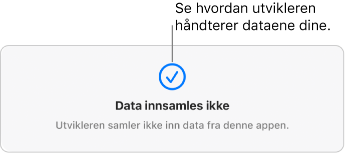 En del av hovedsiden for Mac App Store, som viser personvernpraksis for den valgte appens utvikler.