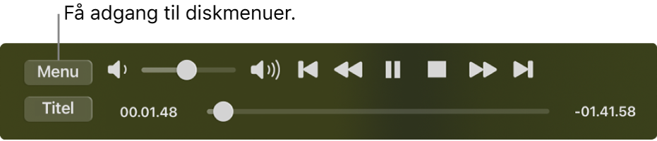 Menuknappen i øverste venstre hjørne af betjeningspanelet til afspilning i Dvd-afspiller. Klik på Menu-knappen for at få adgang til diskmenuerne.