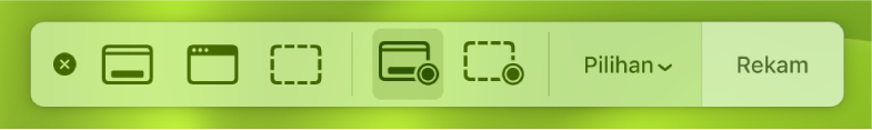 Alat Jepretan Layar dengan tombol Rekam di sebelah kanan dan menu pop-up Pilihan di sampingnya.