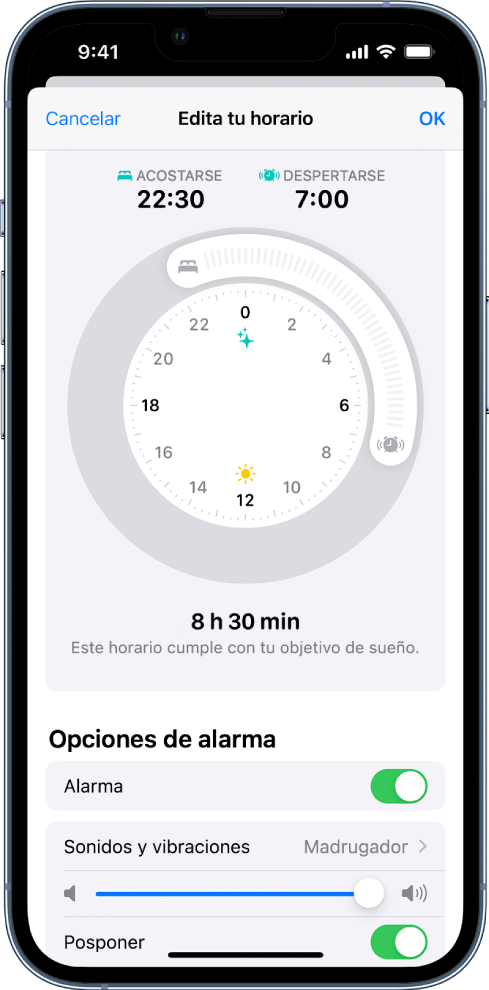 Pantalla “Edita tu horario”.