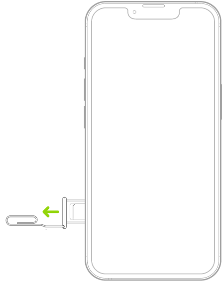Cắm chiếc kẹp giấy hoặc dụng cụ tháo SIM vào lỗ nhỏ của khay đựng ở sườn bên trái của iPhone để tháo và lấy khay ra.
