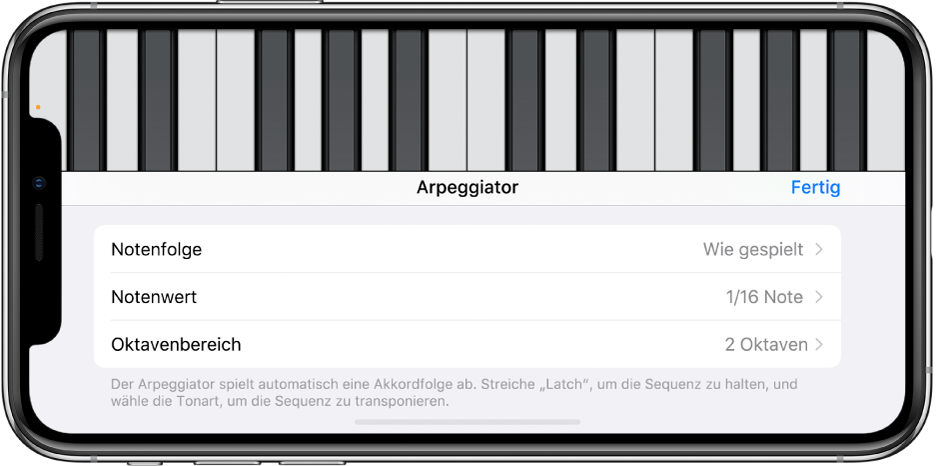 Arpeggiator-Steuerelemente des Keyboards