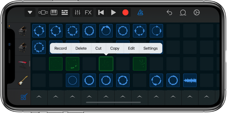 Figure. Live Loops grid with cell editing turned on.