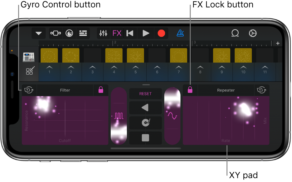 Figure. Live Loops grid showing Remix FX.