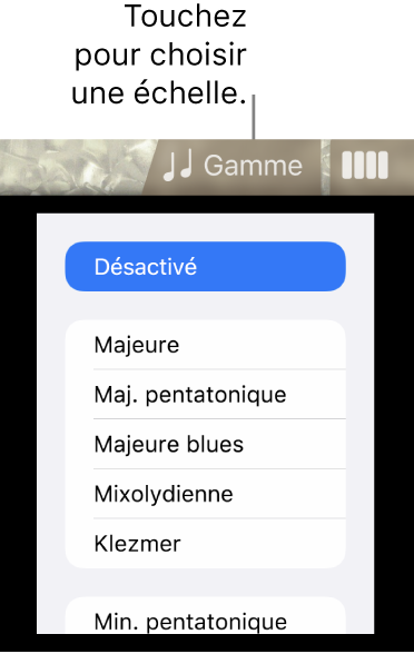 Bouton Gamme de basse et liste de gammes