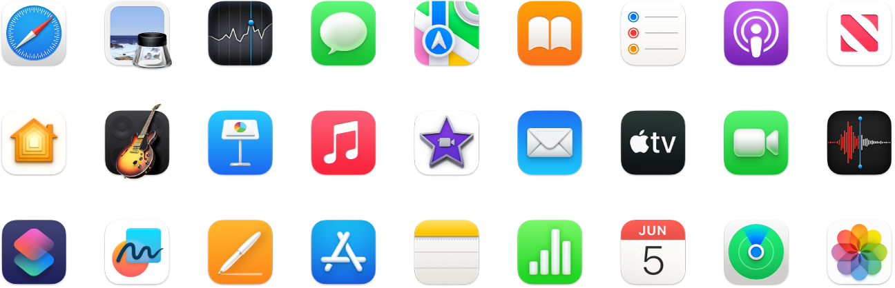 Icons of apps included with your Mac mini.