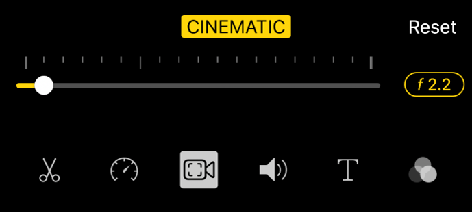 The Depth of Field slider, available when you tap the Cinematic button.