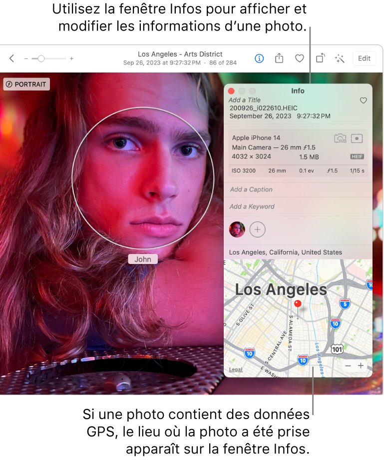 La fenêtre d’informations d’une photo.