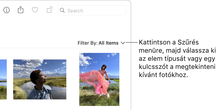 A Szűrő felugró menü, amely úgy van beállítva, hogy minden elemet megjelenítsen.