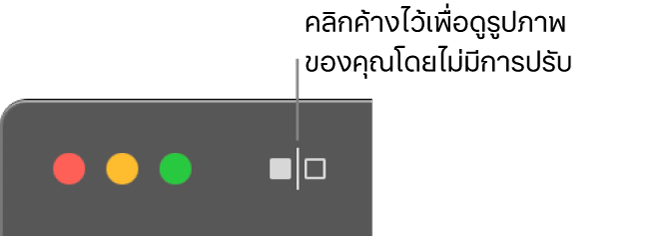 ปุ่มไม่มีการปรับซึ่งอยู่ถัดจากตัวควบคุมหน้าต่างที่มุมซ้ายบนสุดของหน้าต่าง