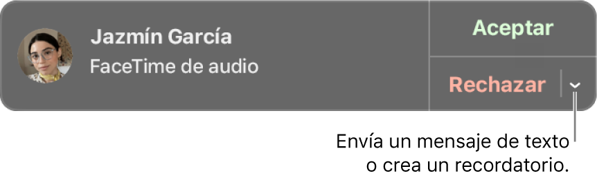 Haz clic en la flecha situada junto a Rechazar en la notificación para enviar un mensaje de texto o crear un recordatorio.