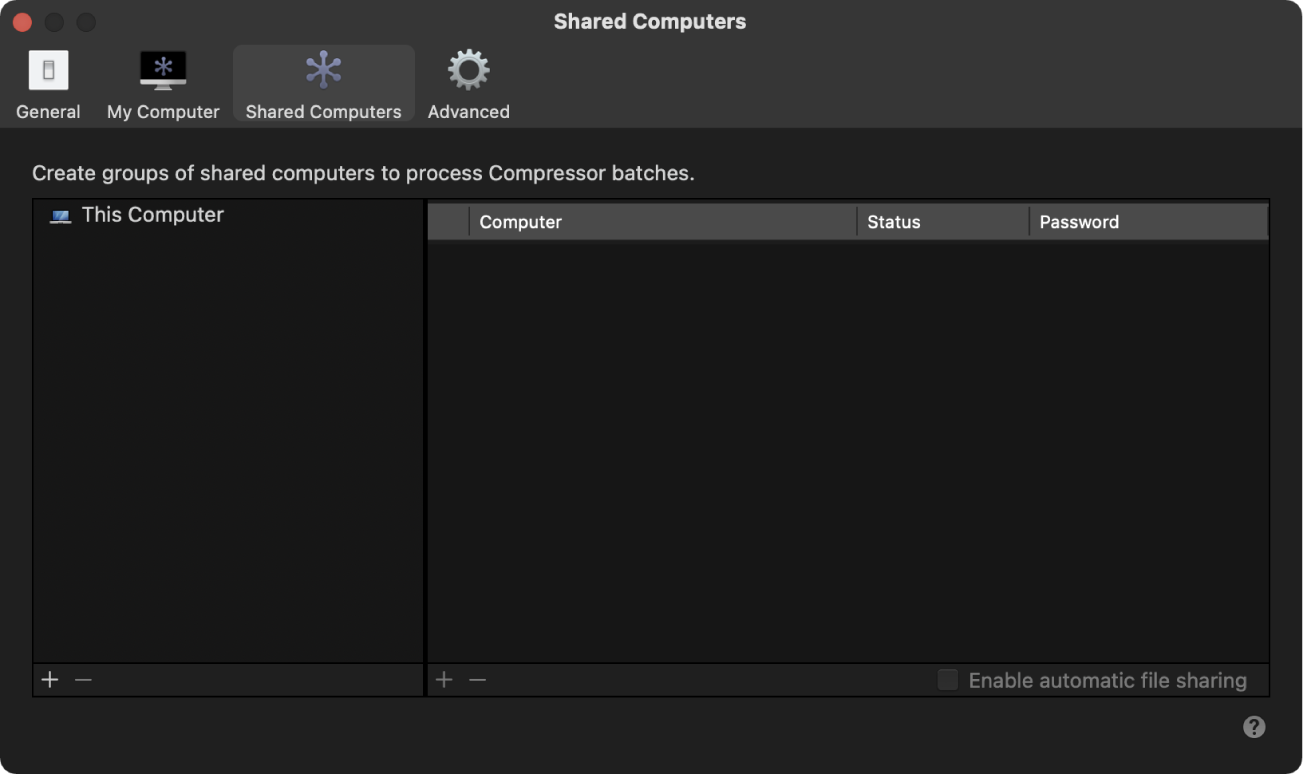 Shared Computers settings pane