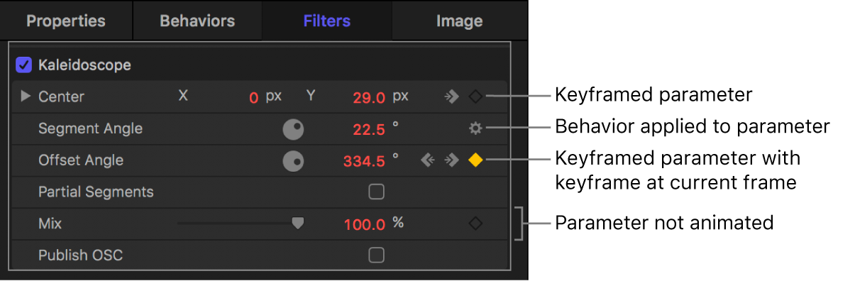 Inspector showing Animation menu icon options