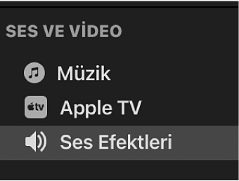 Kenar çubuğunda Ses Efektleri seçili
