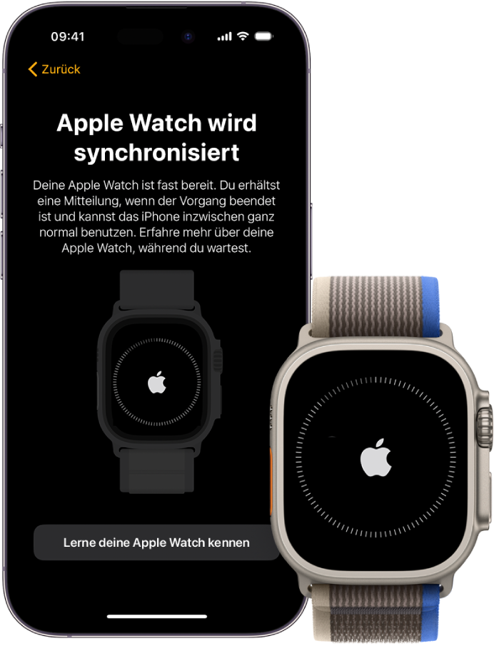 Ein iPhone und eine Apple Watch beim Synchronisieren.