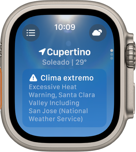 Una alerta de clima describiendo calor excesivo.
