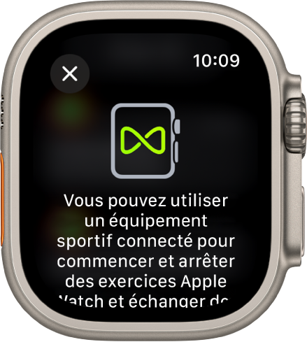 Un écran de jumelage s’affiche lorsque vous jumelez votre Apple Watch avec un équipement sportif.