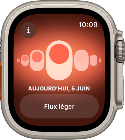 L’Apple Watch affichant l’écran « Suivi de cycle ».