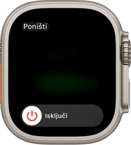 Zaslon Apple Watcha s prikazom kliznika za isključenje. Povucite kliznik kako biste isključili Apple Watch.