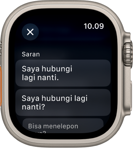 App Mail menampilkan tiga balasan cerdas.