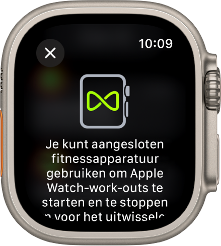 Een koppelingsscherm dat wordt weergegeven wanneer je je Apple Watch koppelt met fitnessapparatuur.