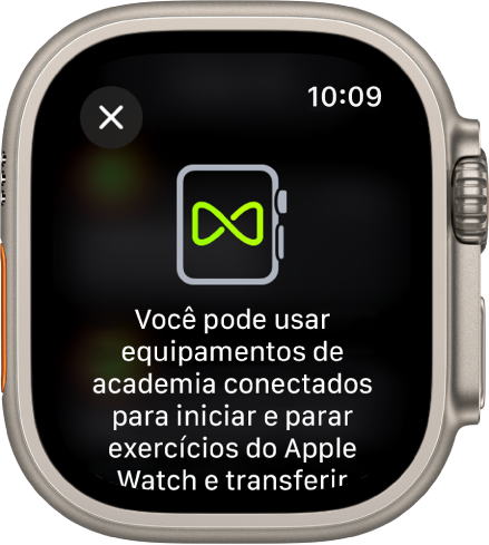 Tela de emparelhamento que aparece ao emparelhar o Apple Watch com um equipamento de academia.