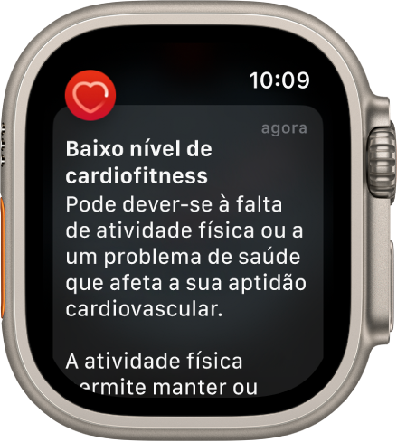 Um aviso de frequência cardíaca a indicar níveis baixos de intensidade do coração.