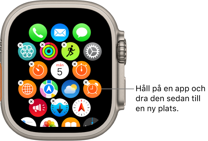 Hemskärm i rutnätsvy på Apple Watch.