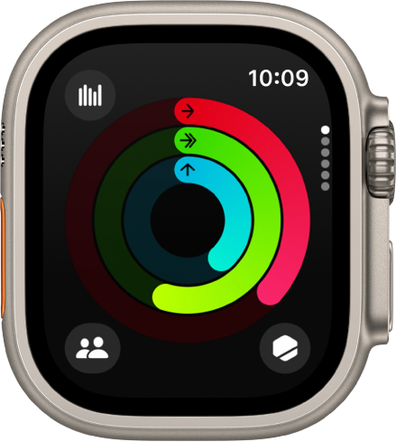 「健身記錄」畫面，顯示「活動」、「運動」和「站立」圓圈。