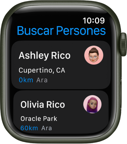 L’app Buscar Persones mostra dos amics i la seva ubicació aproximada.