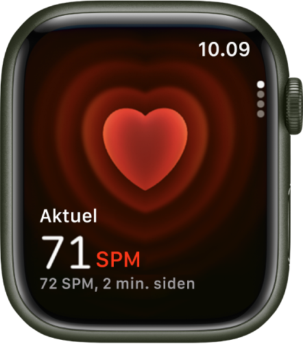 Appen Puls med din puls nederst til venstre og din sidste måling med mindre skrift derunder