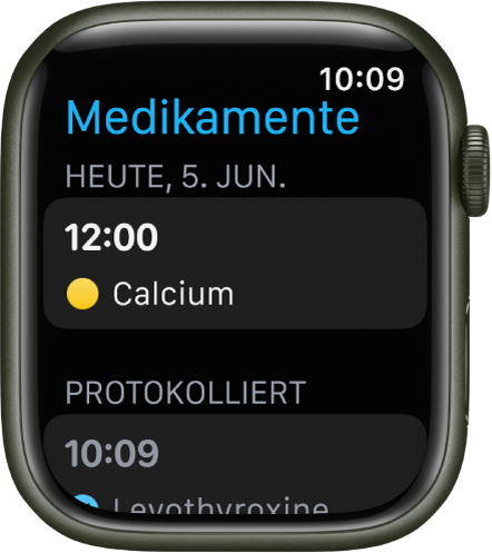 Die App „Medikamente“ mit einer geplanten und erfassten Medikamenten.