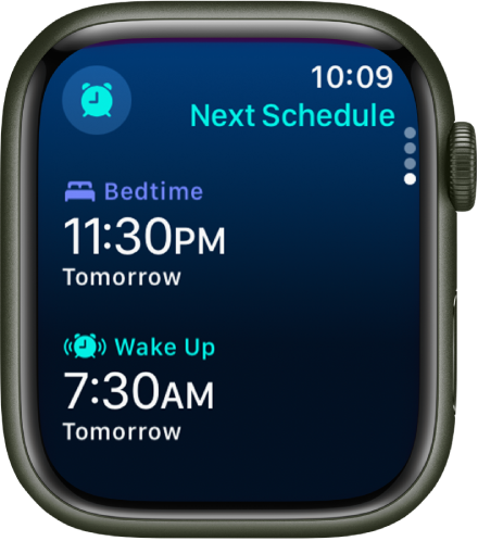 The Sleep screen showing a sleep schedule.