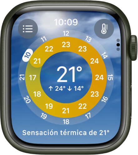 La pantalla de Estado del clima en la app Clima.