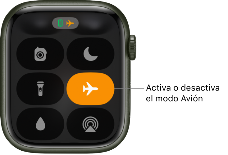 El centro de control con el botón “Modo Avión” resaltado para mostrar que el modo Avión está activado.