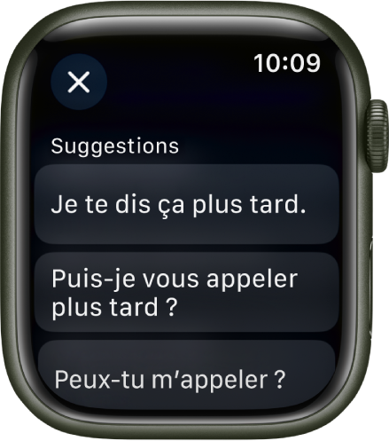 L’app Mail présentant trois réponses intelligentes.