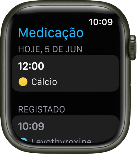 A aplicação Medicamentos a mostrar os medicamentos registados.