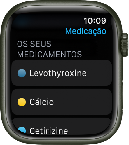 A aplicação Medicamentos a mostrar uma lista de todos os medicamentos.