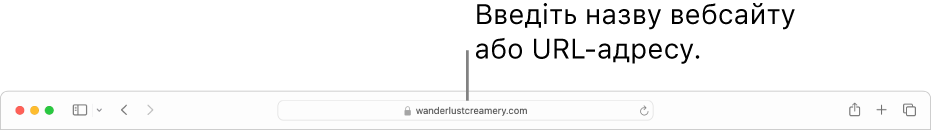 Поле динамічного пошуку браузера Safari, у якому вводиться назва або URL-адреса вебсайту.