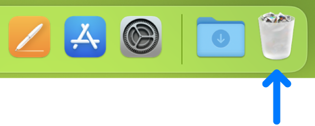 El lado derecho del Dock, el ícono del Basurero en el extremo derecho.