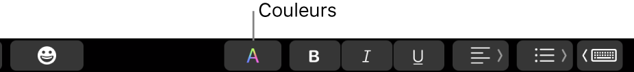 La Touch Bar avec le bouton Couleurs affiché au milieu de boutons propres à des apps.